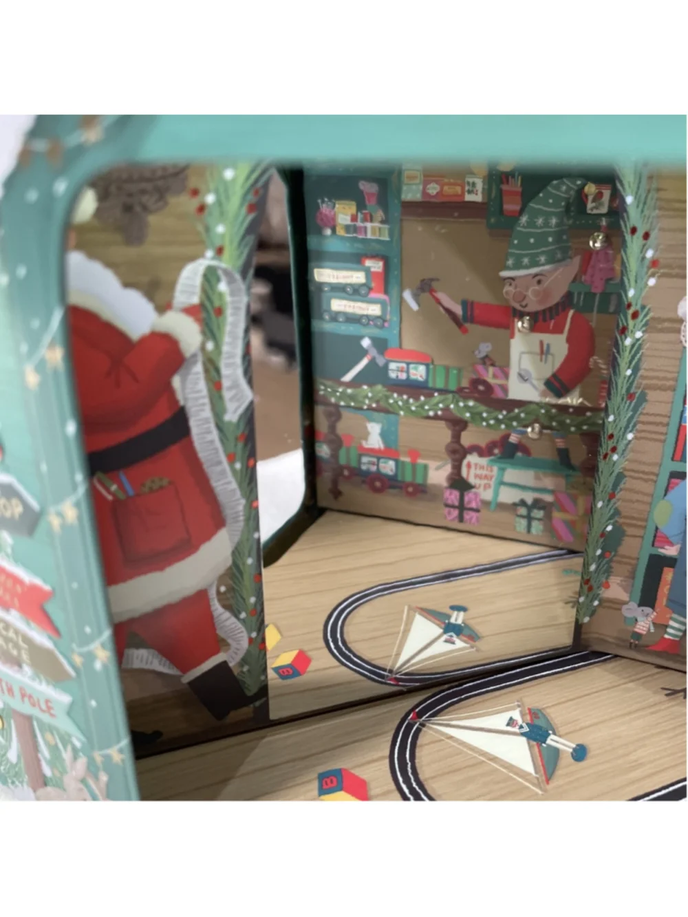M&S Empty Musical Light Up Animated Christmas Metal Tin House Santa's Workshop